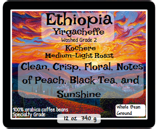 Ethiopia Yirgacheffe Kochere Washed Grade 2, $18.00 - 12 oz