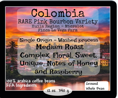 Colombia Rare Pink Bourbon - Finca La Vega Farm- Washed Process - $18.00/12 oz